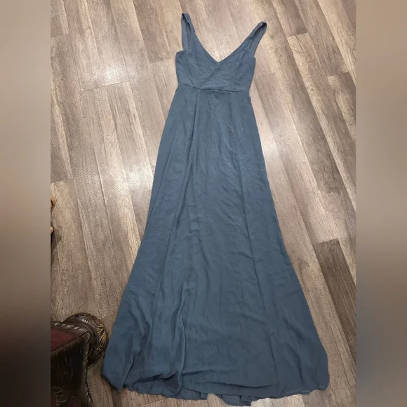 Show Me Your MuMu | Dresses | Show Me Your Mumu Steel Blue S Chiffon Maxi  Dress V Neck Wedding Bridesmaid Boho | Poshmark